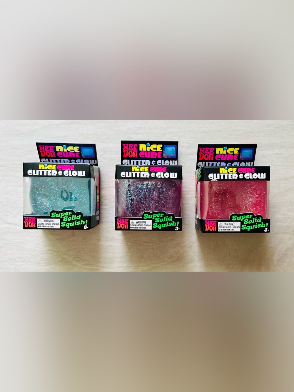 Set Of 3x NeeDoh Nice Cube Glitter & Glow Viral TikTok Fidget Schylling.